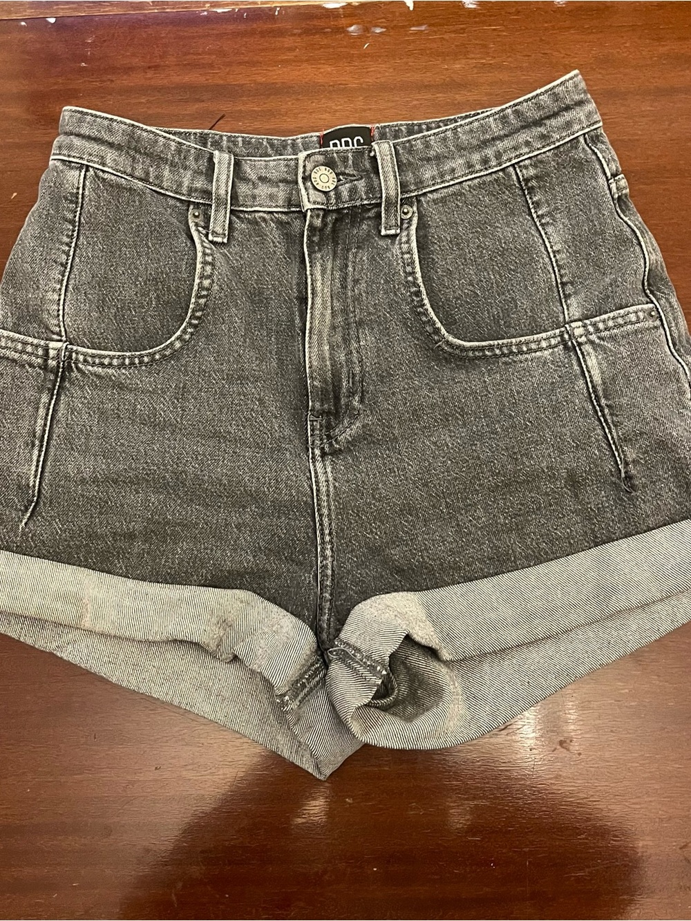 BDG Rolled-Hem High-Waist Jean Shorts - Gray Wash